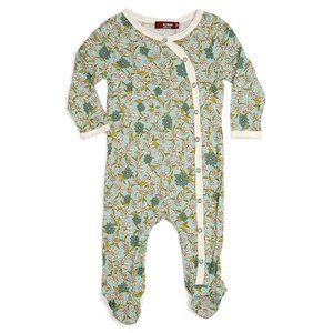 Milkbarn Bamboo Snap Footed Romper -- Blue Floral, 0-3M NWT